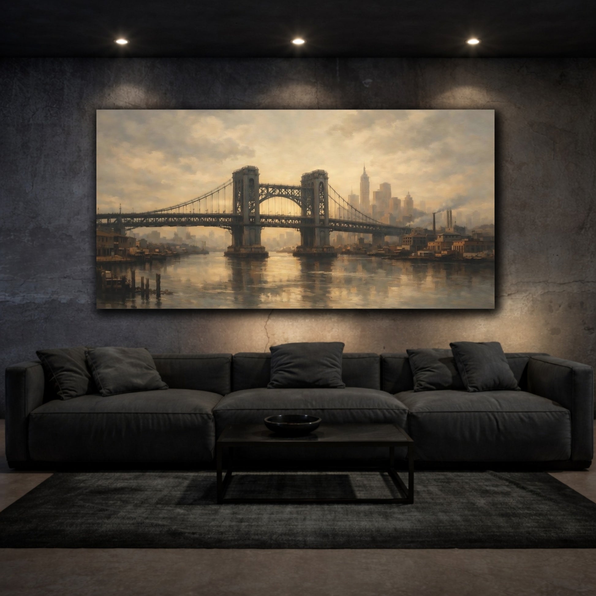 Mockup 2. Vintage Bridge Vintage City Bridge shown as stretched canvas wall art