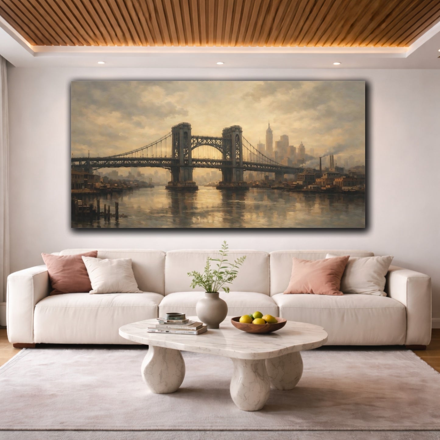 Mockup 3. Vintage Bridge Vintage City Bridge shown as stretched canvas wall art