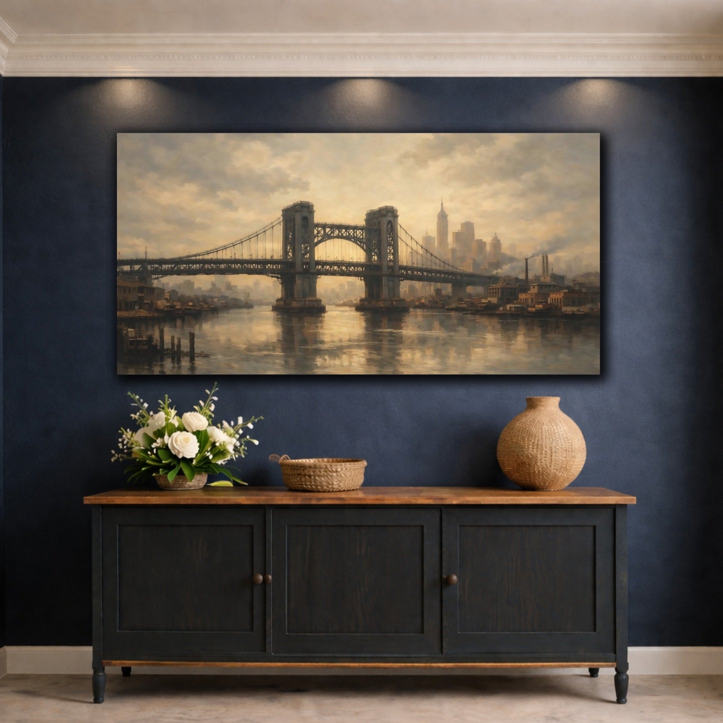 Mockup 4. Vintage Bridge Vintage City Bridge shown as stretched canvas wall art