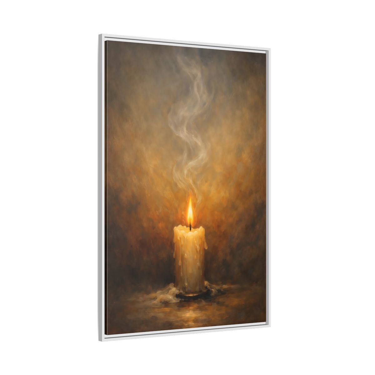 Vintage Burning Candle Brown - Framed Canvas Wall Art Print - YesArtYes