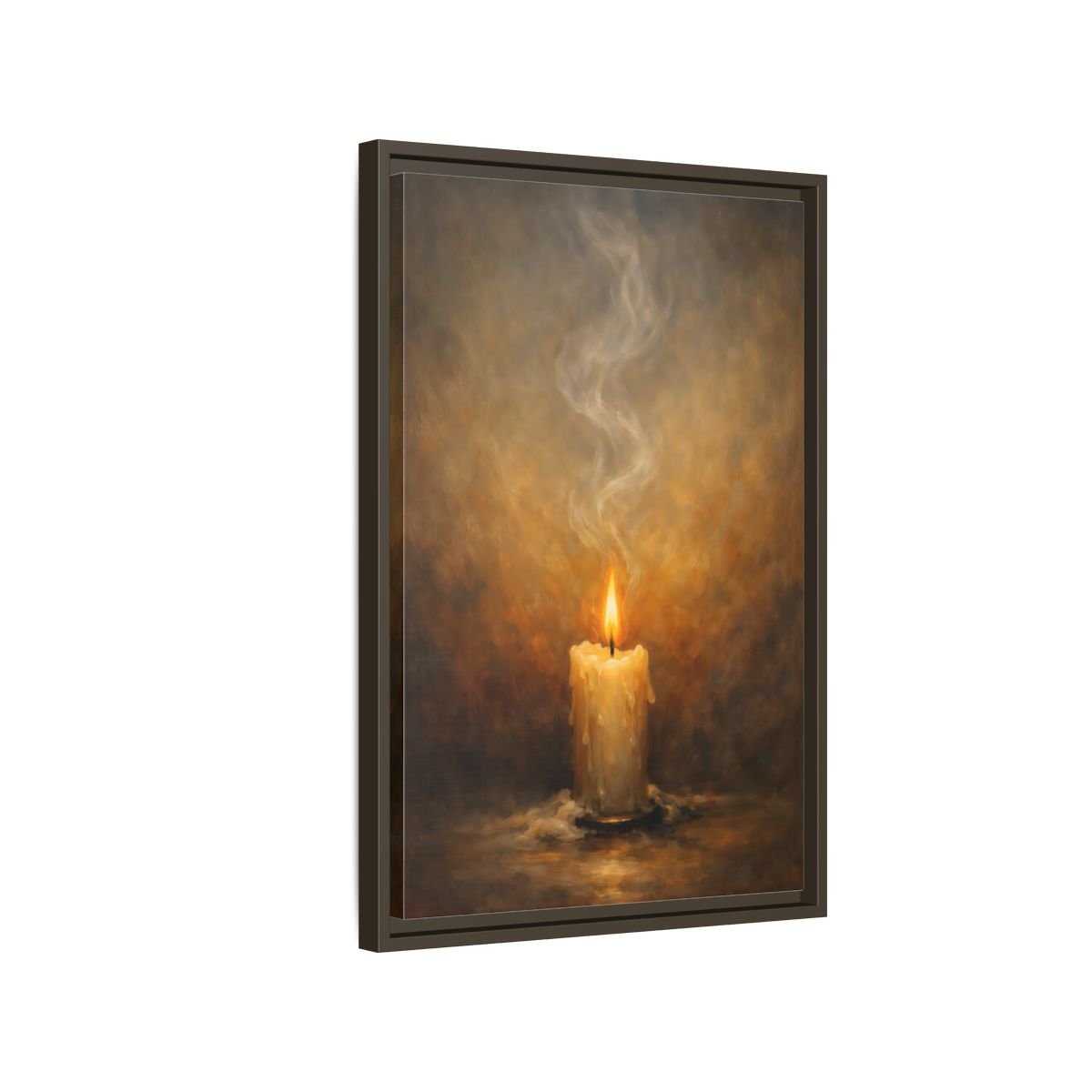Vintage Burning Candle Brown - Framed Canvas Wall Art Print - YesArtYes
