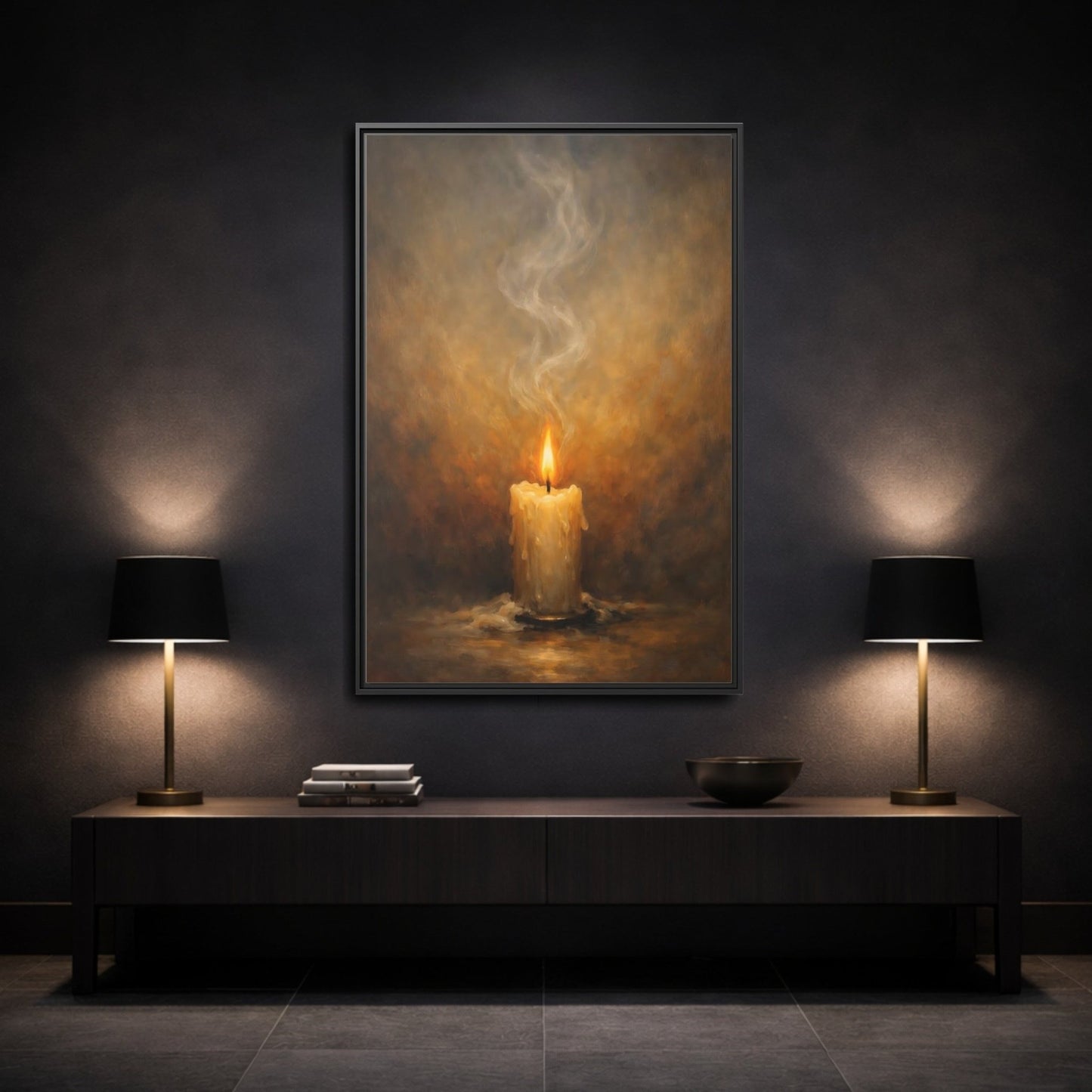 Vintage Burning Candle Brown - Framed Canvas Wall Art Print - YesArtYes