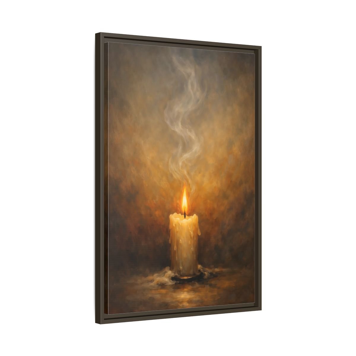Vintage Burning Candle Brown - Framed Canvas Wall Art Print - YesArtYes