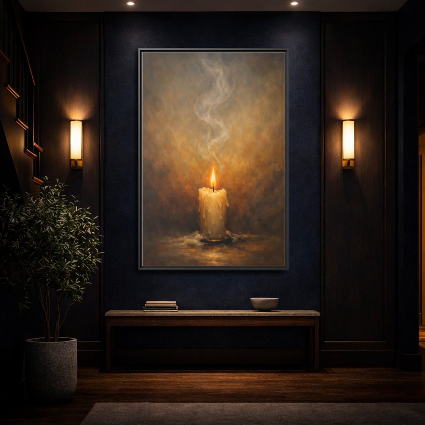 Vintage Burning Candle Brown - Framed Canvas Wall Art Print - YesArtYes