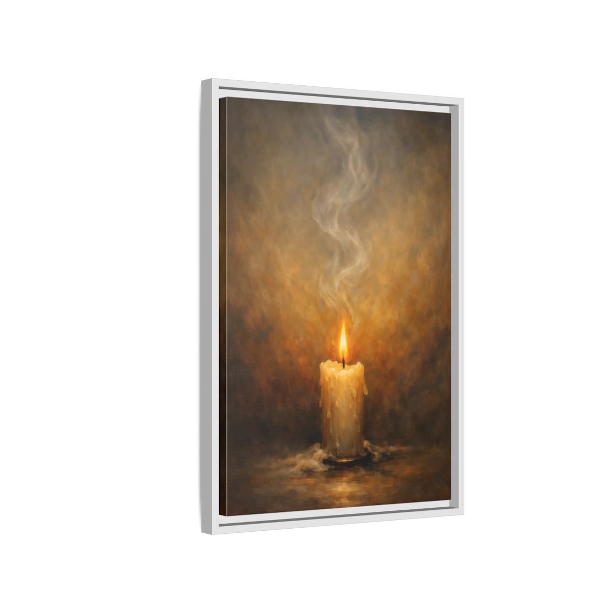 Vintage Burning Candle Brown - Framed Canvas Wall Art Print - YesArtYes
