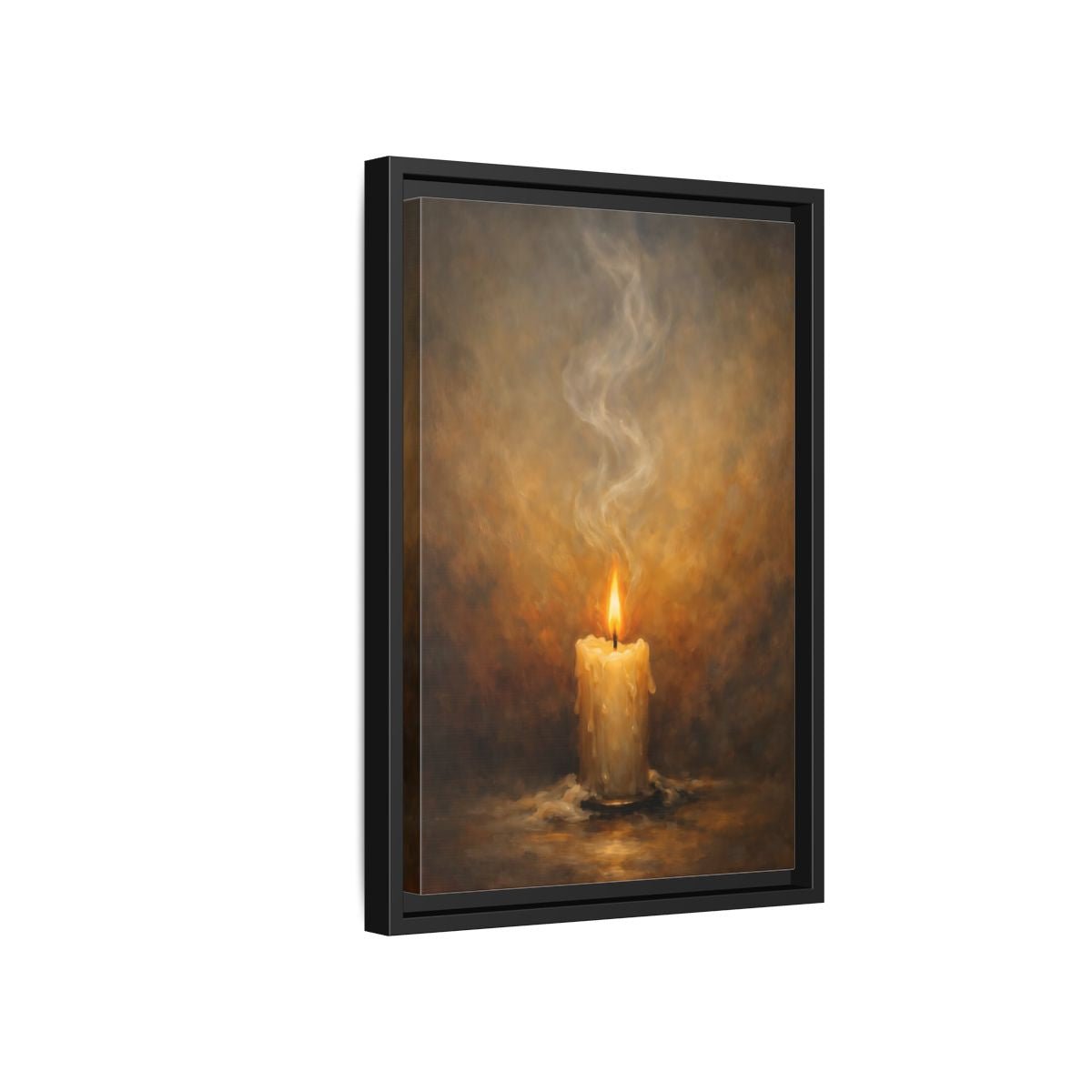 Vintage Burning Candle Brown - Framed Canvas Wall Art Print - YesArtYes