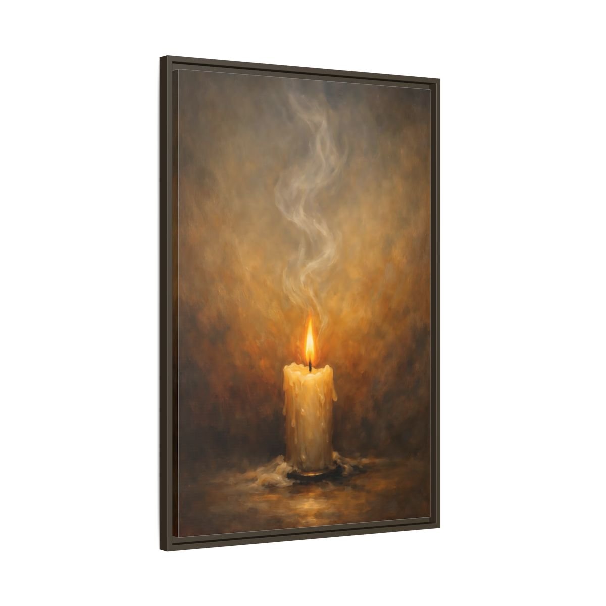 Vintage Burning Candle Brown - Framed Canvas Wall Art Print - YesArtYes