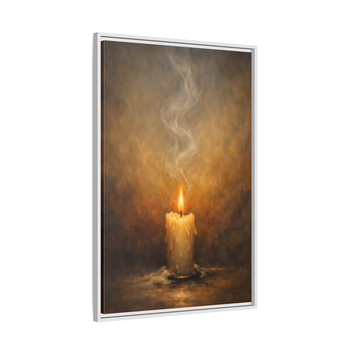 Vintage Burning Candle Brown - Framed Canvas Wall Art Print - YesArtYes