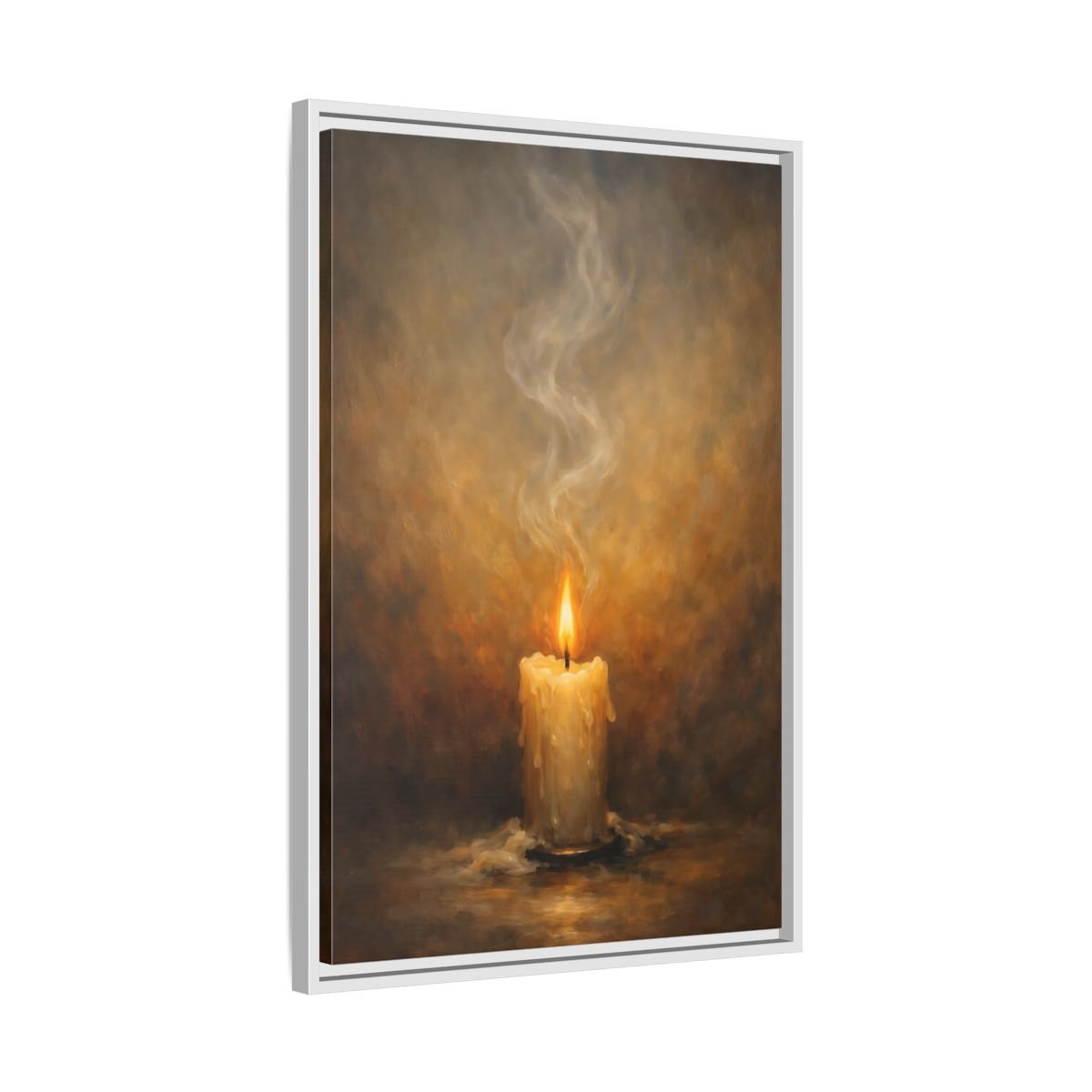 Vintage Burning Candle Brown - Framed Canvas Wall Art Print - YesArtYes