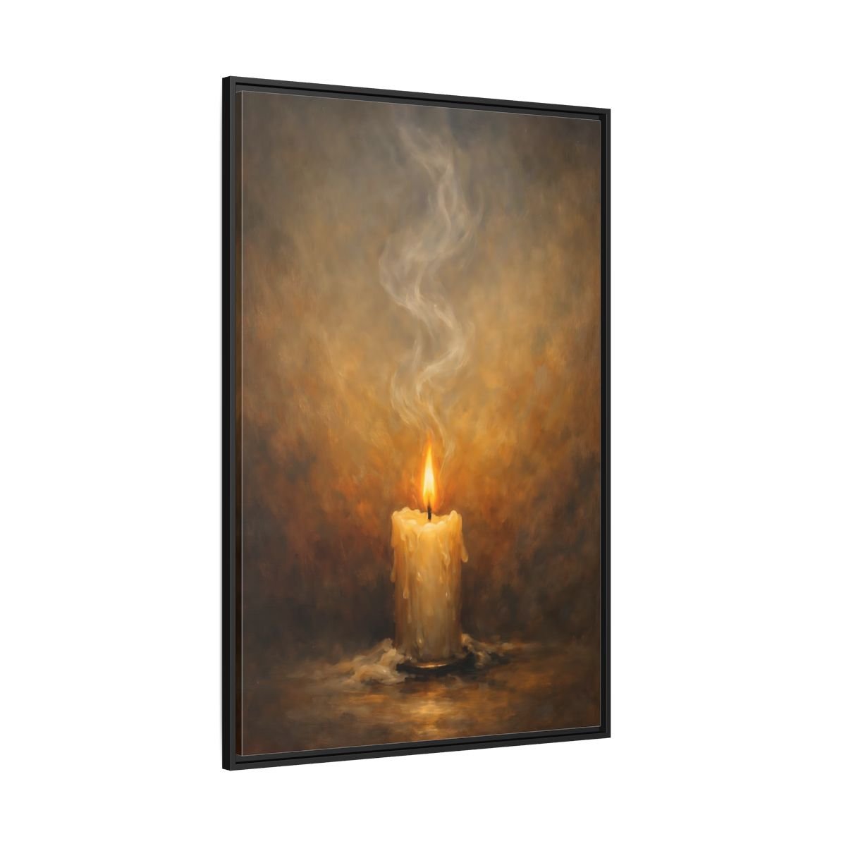Vintage Burning Candle Brown - Framed Canvas Wall Art Print - YesArtYes