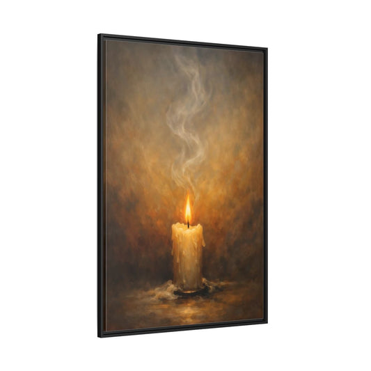 Vintage Burning Candle Brown - Framed Canvas Wall Art Print - YesArtYes