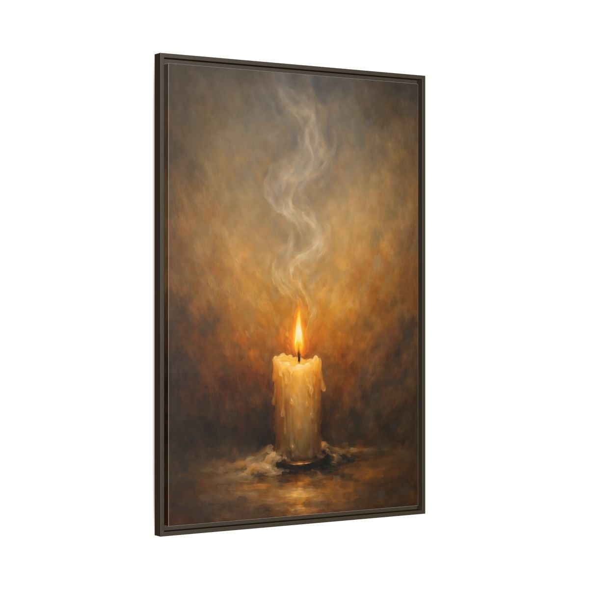 Vintage Burning Candle Brown - Framed Canvas Wall Art Print - YesArtYes
