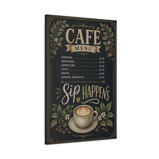 Vintage Cafe Menu Dark Coffee Canvas Print – Decor for Kitchen, Breakfast Nook - YesArtYes