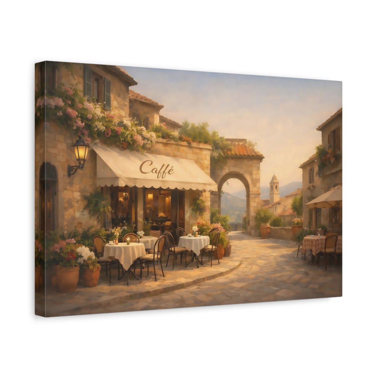 Vintage Cafe Street Warm Mediterranean - Canvas Wall Art Print - YesArtYes
