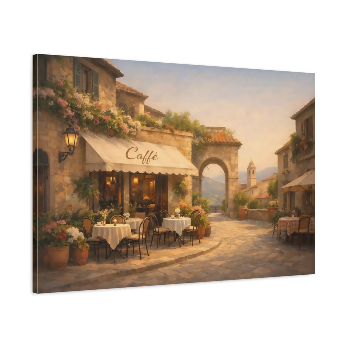 Vintage Cafe Street Warm Mediterranean - Canvas Wall Art Print - YesArtYes