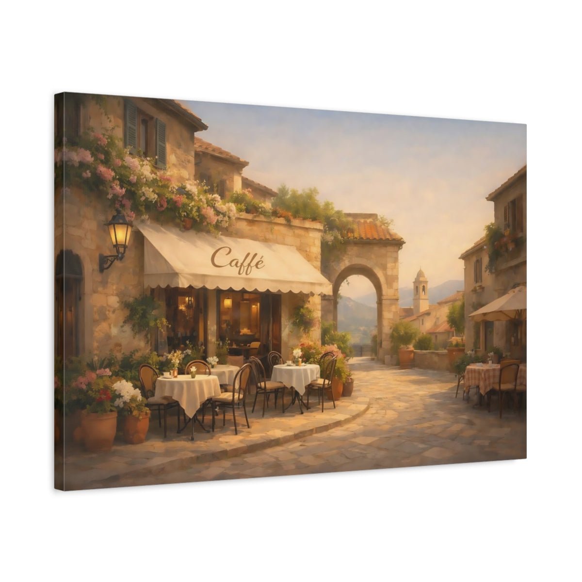 Vintage Cafe Street Warm Mediterranean - Canvas Wall Art Print - YesArtYes