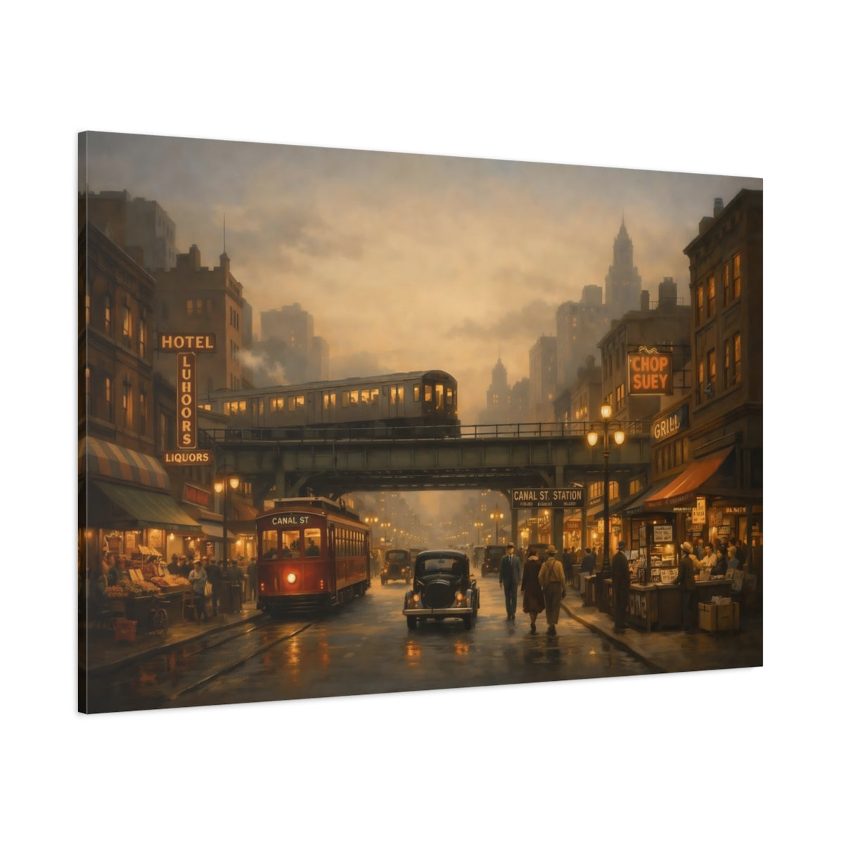 Vintage Canal Street shown as stretched canvas wall art