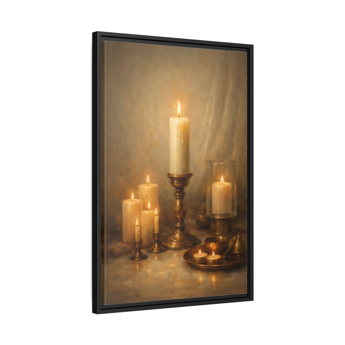 Side Mockup 14. Vintage Candles Warm Golden Light shown as stretched canvas wall art