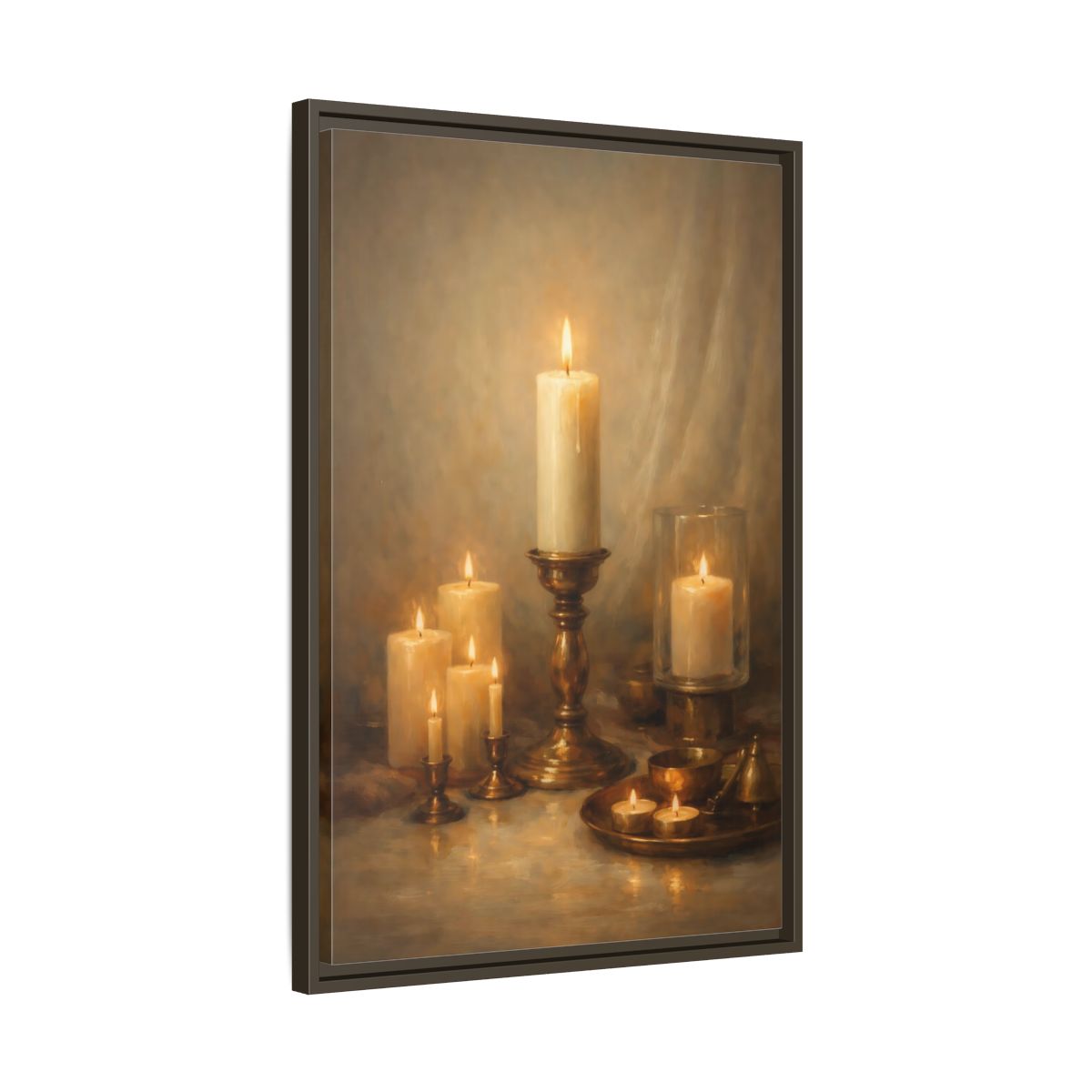 Side Mockup 12. Vintage Candles Warm Golden Light shown as stretched canvas wall art