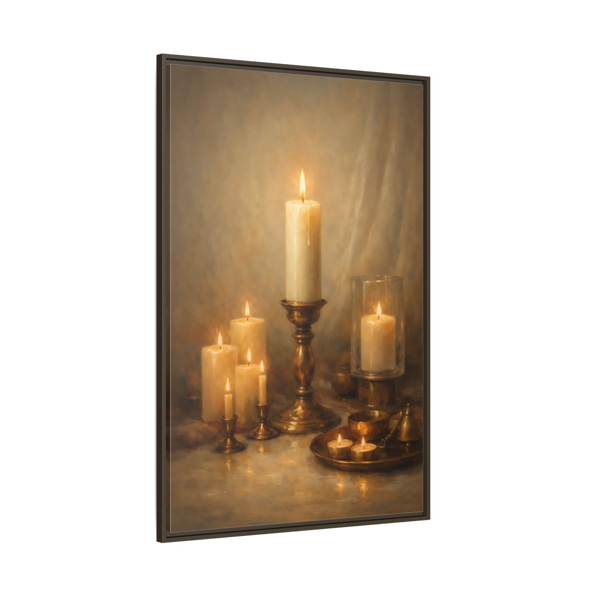 Side Mockup 8. Vintage Candles Warm Golden Light shown as stretched canvas wall art