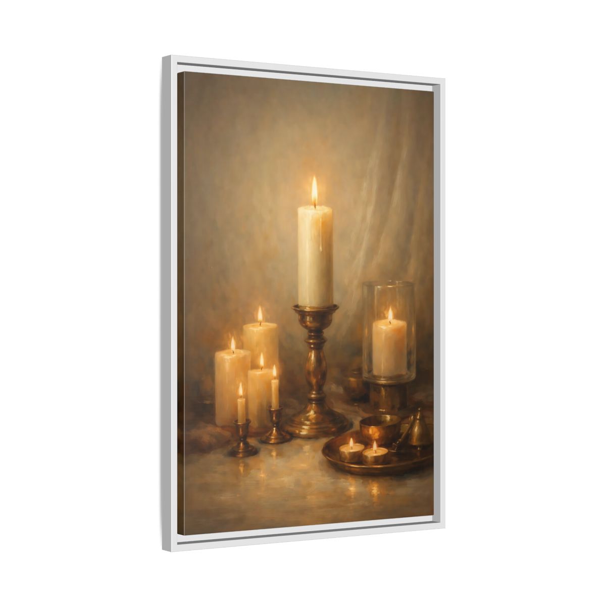 Side Mockup 11. Vintage Candles Warm Golden Light shown as stretched canvas wall art