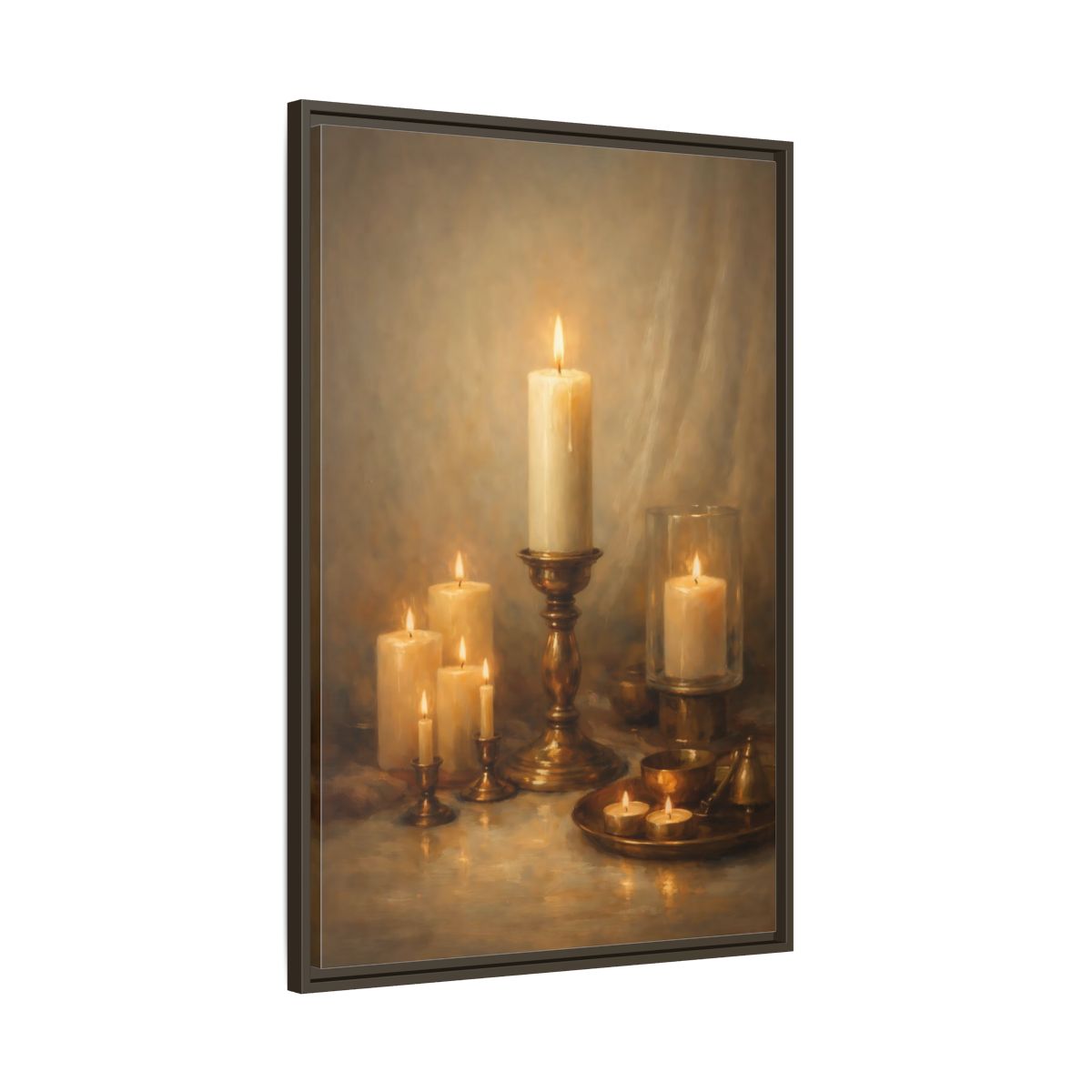Side Mockup 10. Vintage Candles Warm Golden Light shown as stretched canvas wall art