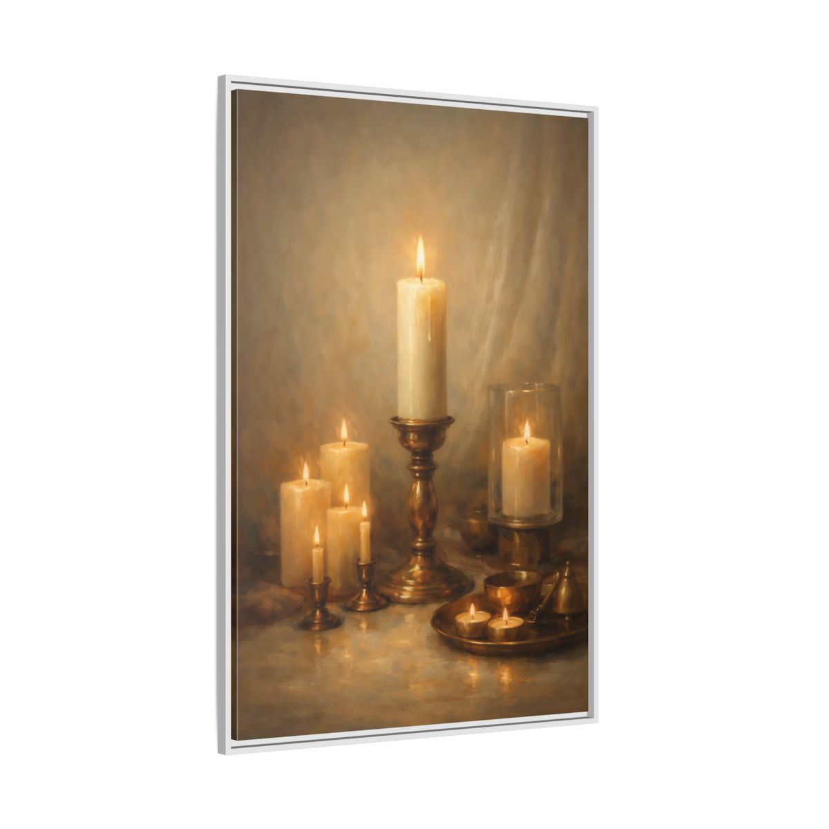 Side Mockup 7. Vintage Candles Warm Golden Light shown as stretched canvas wall art