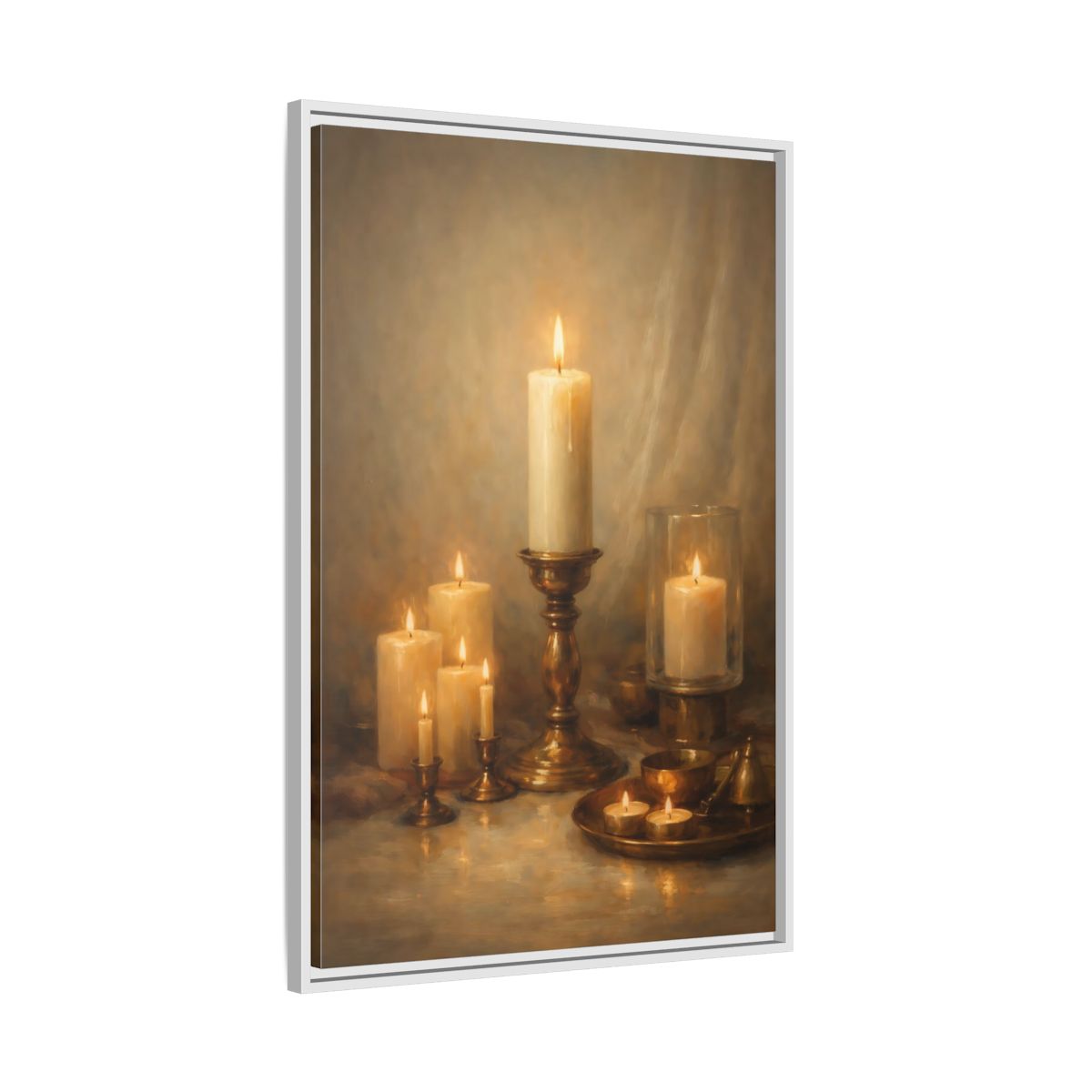 Side Mockup 9. Vintage Candles Warm Golden Light shown as stretched canvas wall art
