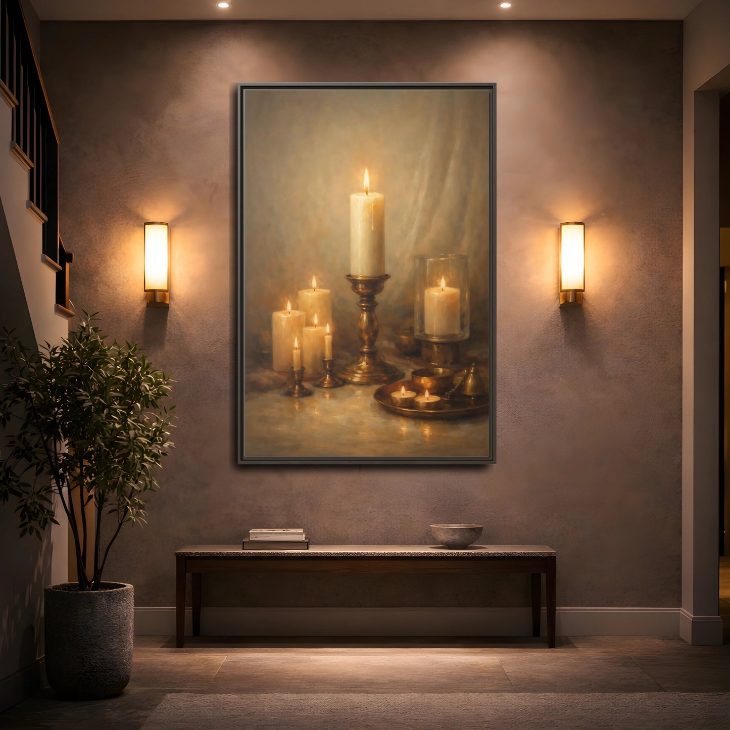 Mockup 4. Vintage Candles Warm Golden Light shown as stretched canvas wall art