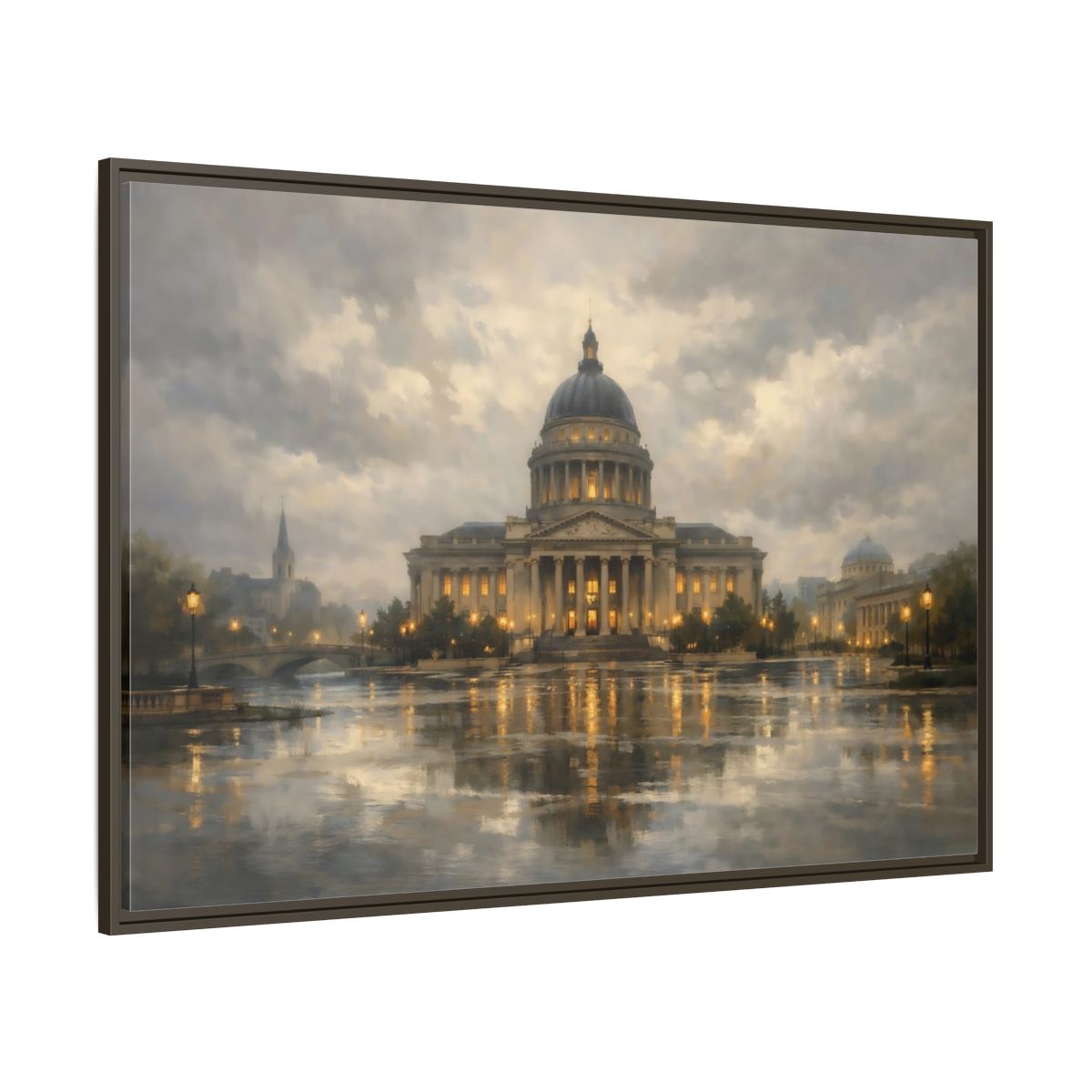 Main Mockup. Vintage Capitol Building Grand Building Reflection shown as stretched canvas wall art