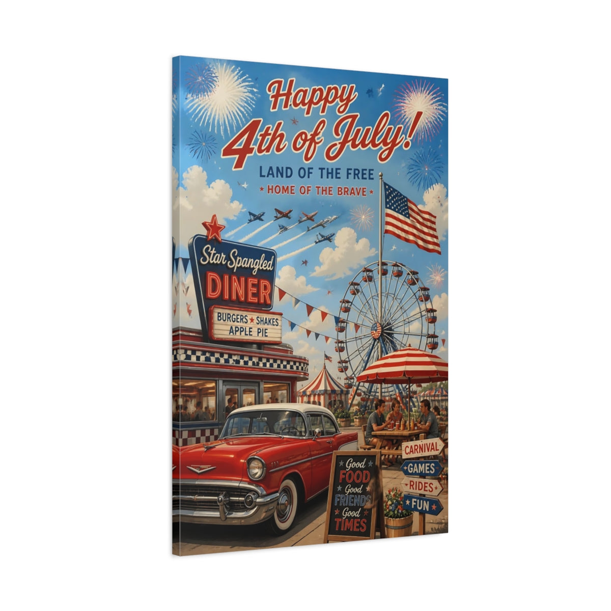 Main Mockup. Vintage Car At Diner shown as canvas print