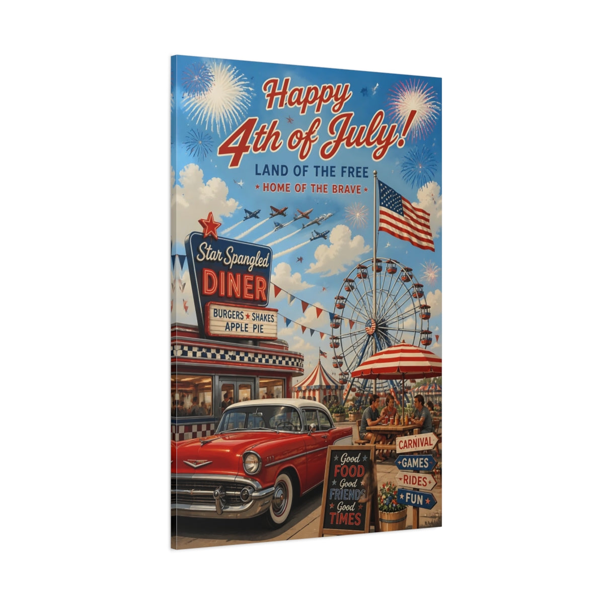 Side Mockup 1. Vintage Car At Diner shown as canvas print