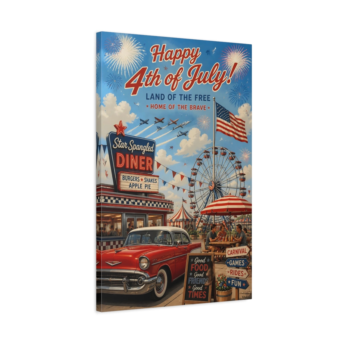 Side Mockup 2. Vintage Car At Diner shown as canvas print