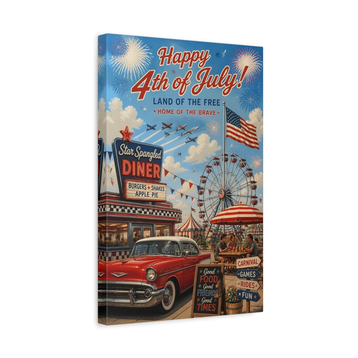 Side Mockup 4. Vintage Car At Diner shown as canvas print