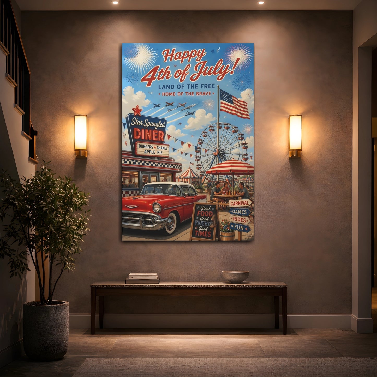 Mockup 2. Vintage Car At Diner shown as canvas print