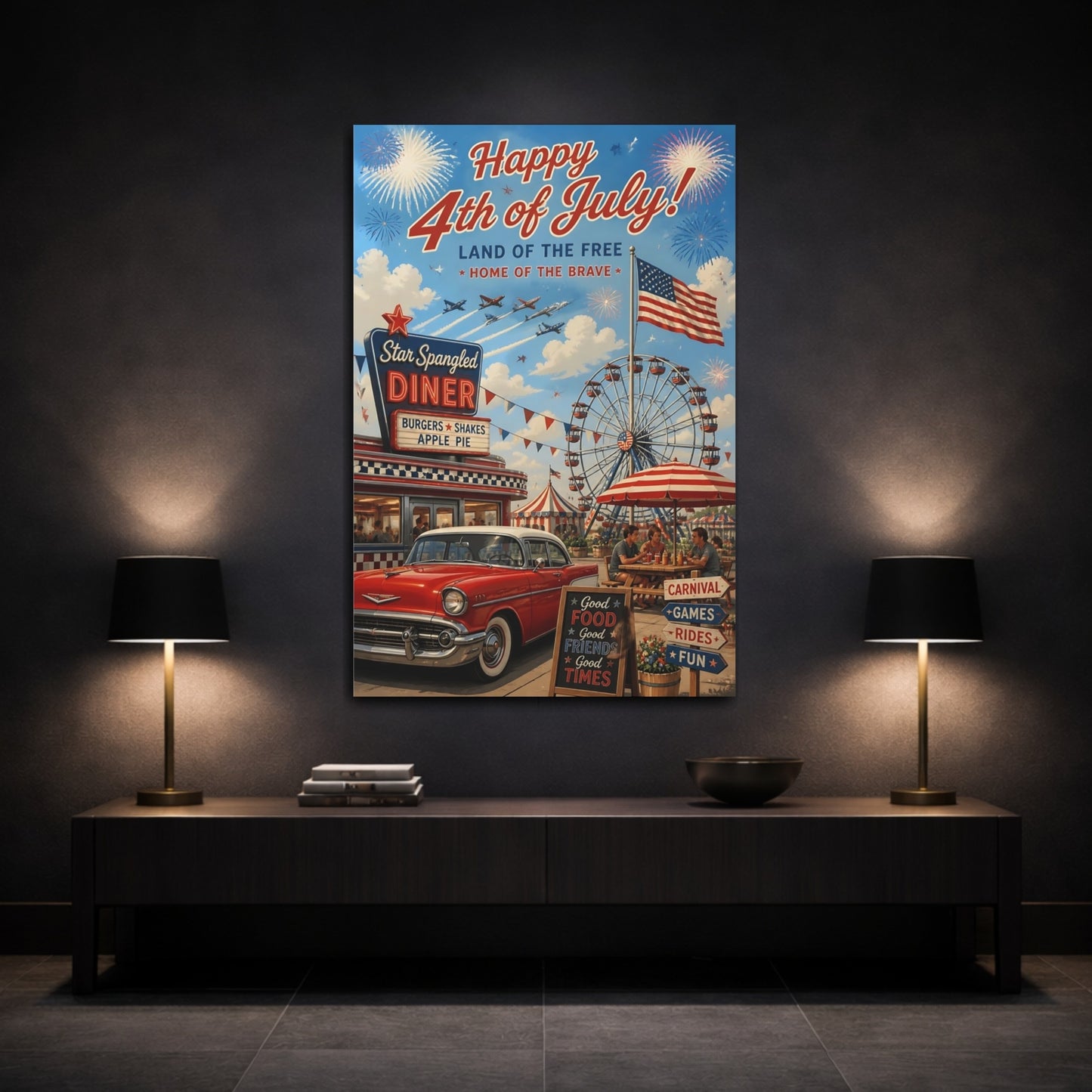 Mockup 3. Vintage Car At Diner shown as canvas print