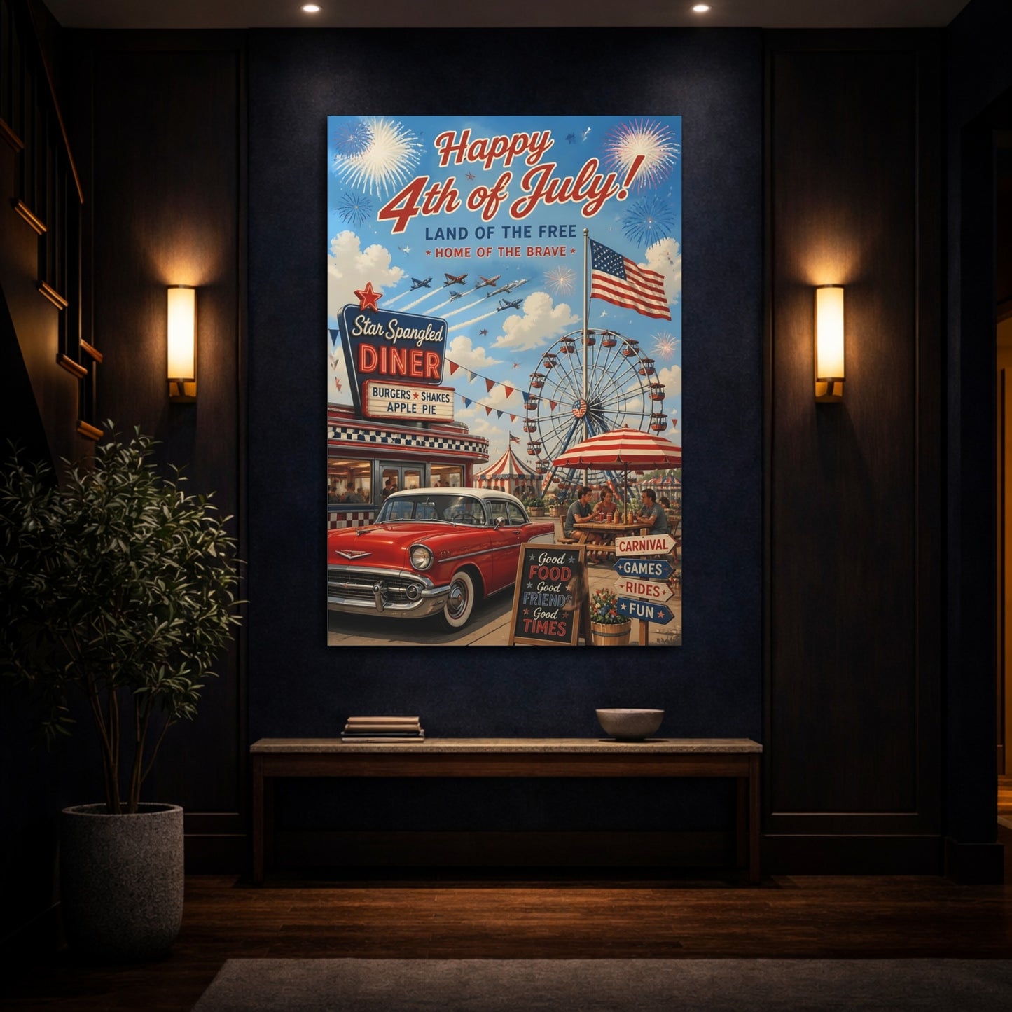 Mockup 4. Vintage Car At Diner shown as canvas print