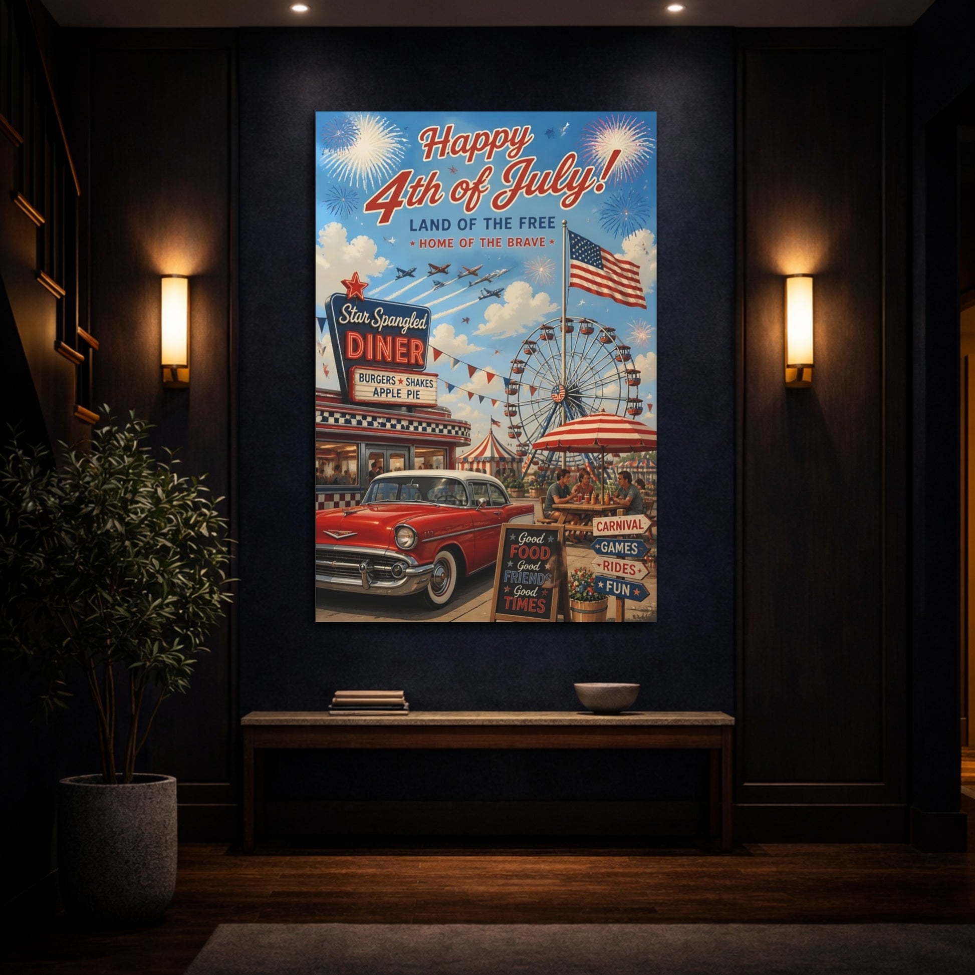 Mockup 4. Vintage Car At Diner shown as canvas print