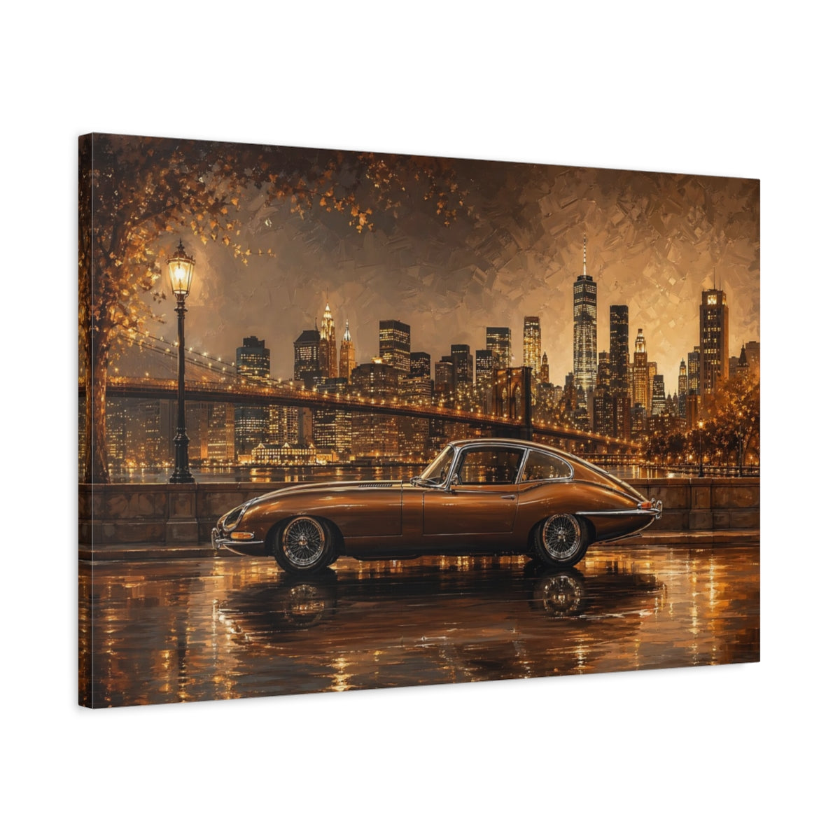 Side Mockup 2. Vintage Vintage Car Brown Vintage Car shown as stretched canvas wall art