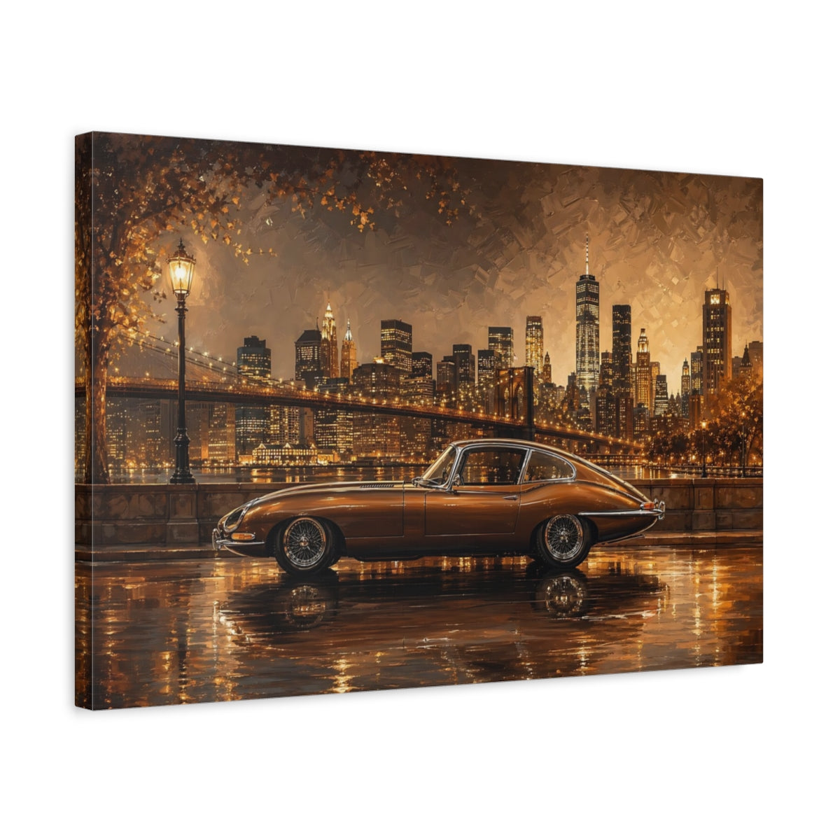 Side Mockup 3. Vintage Vintage Car Brown Vintage Car shown as stretched canvas wall art