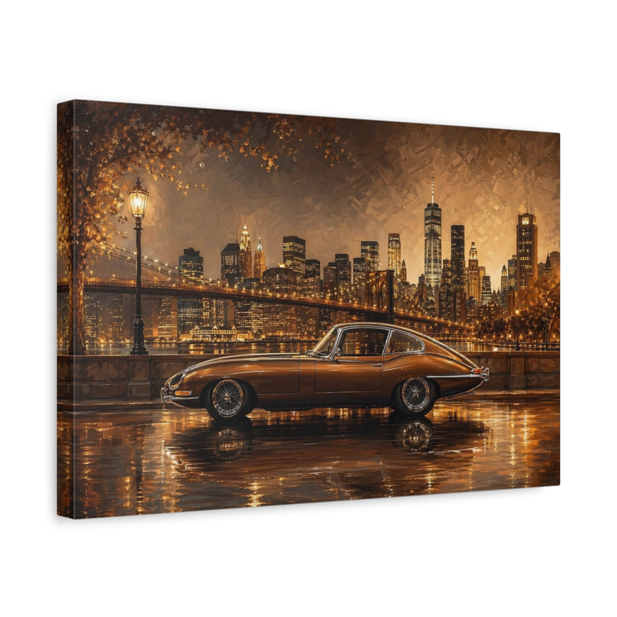Side Mockup 4. Vintage Vintage Car Brown Vintage Car shown as stretched canvas wall art