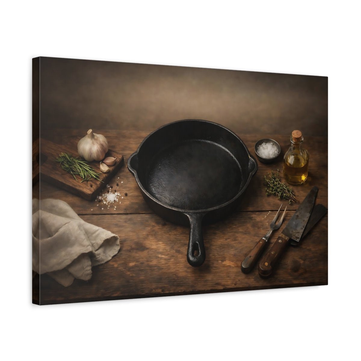 Vintage Cast Iron Pan Rustic Kitchenware - Canvas Wall Art Print - YesArtYes