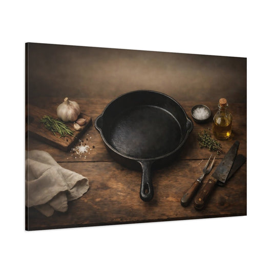 Vintage Cast Iron Pan Rustic Kitchenware - Canvas Wall Art Print - YesArtYes