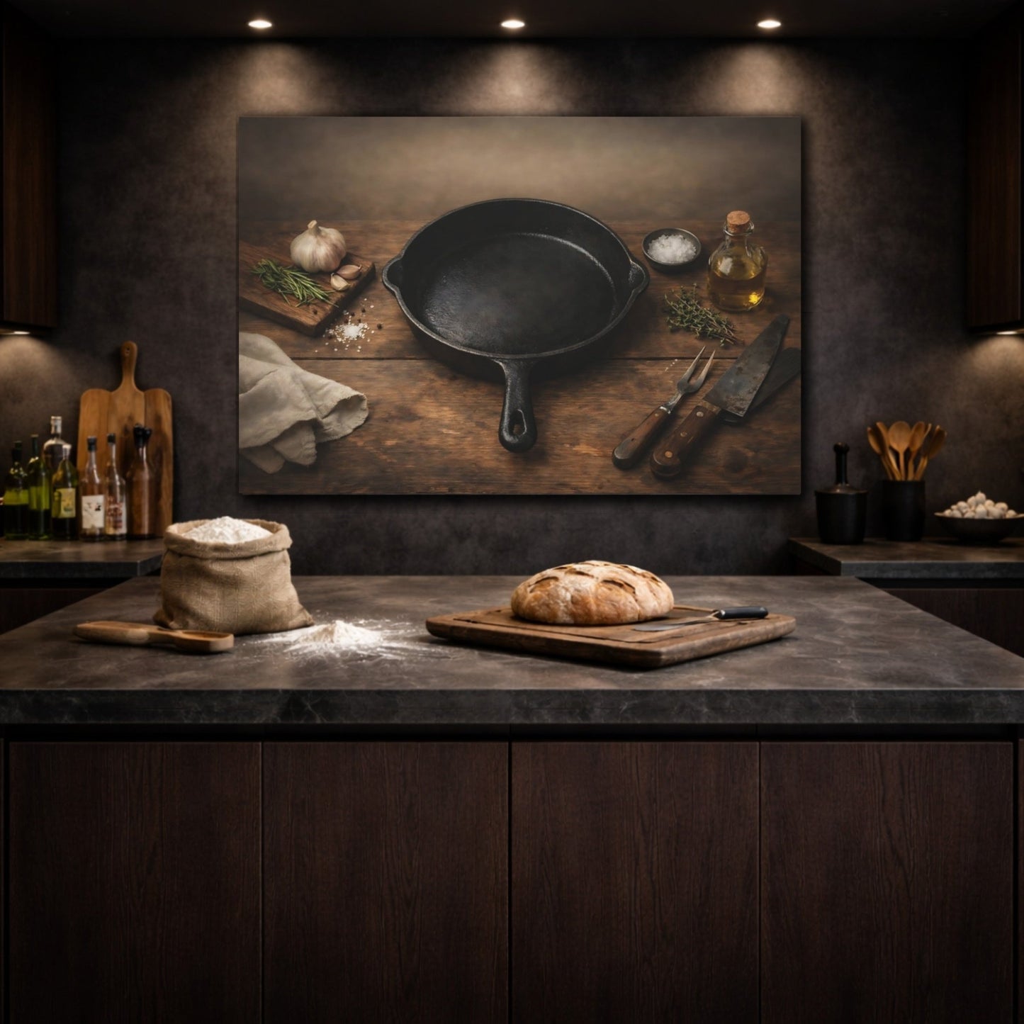Vintage Cast Iron Pan Rustic Kitchenware - Canvas Wall Art Print - YesArtYes