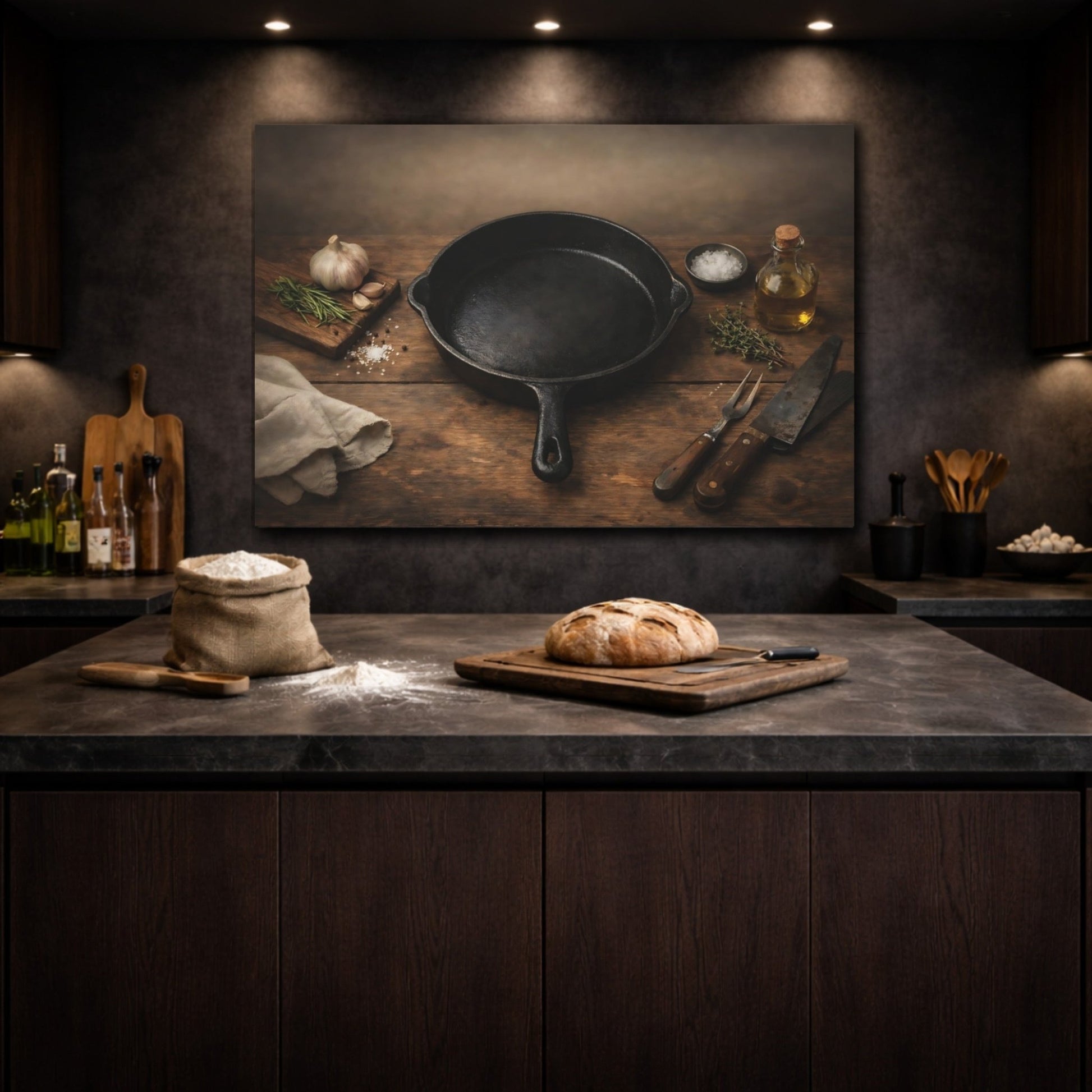 Vintage Cast Iron Pan Rustic Kitchenware - Canvas Wall Art Print - YesArtYes