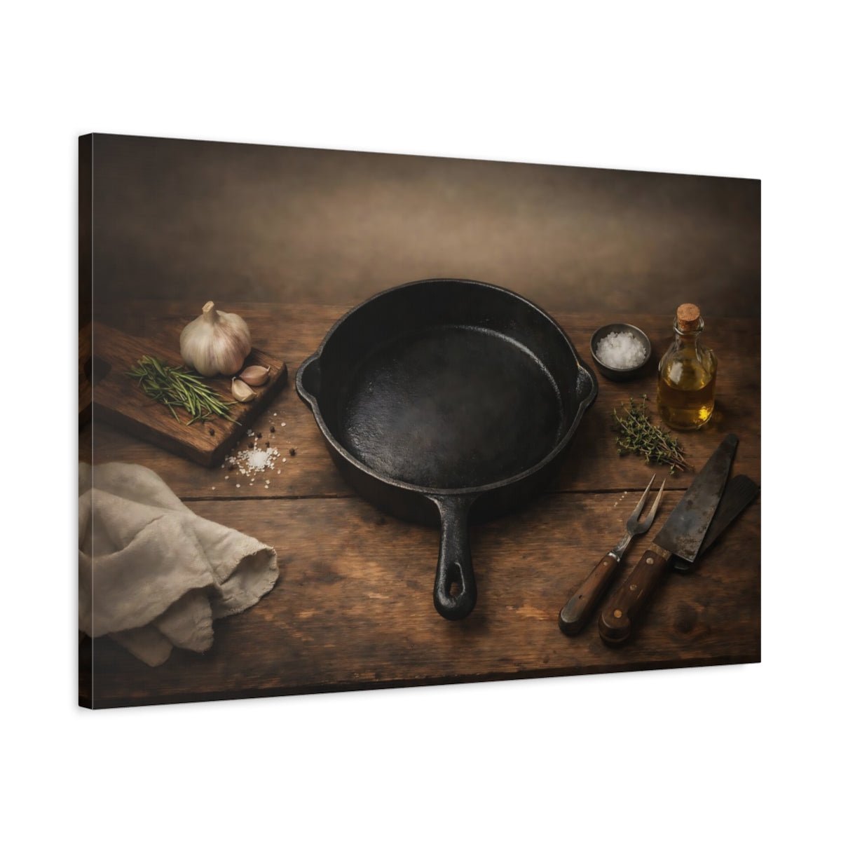 Vintage Cast Iron Pan Rustic Kitchenware - Canvas Wall Art Print - YesArtYes