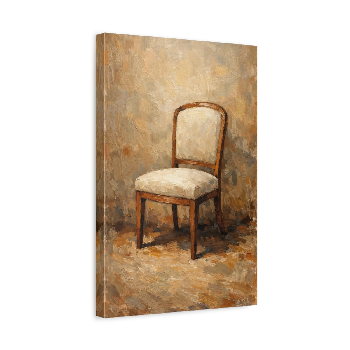Side Mockup 4. Vintage Chair Brown And Beige Chair shown as stretched canvas wall art