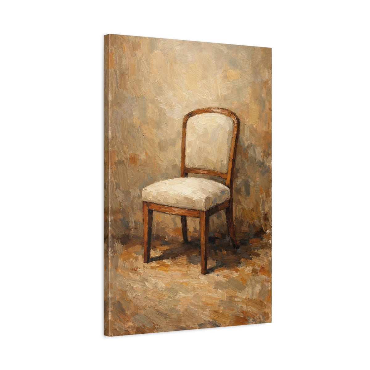 Side Mockup 2. Vintage Chair Brown And Beige Chair shown as stretched canvas wall art