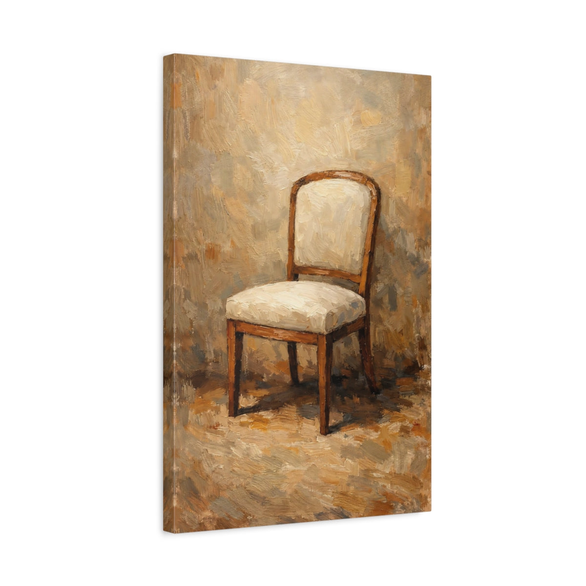 Side Mockup 3. Vintage Chair Brown And Beige Chair shown as stretched canvas wall art