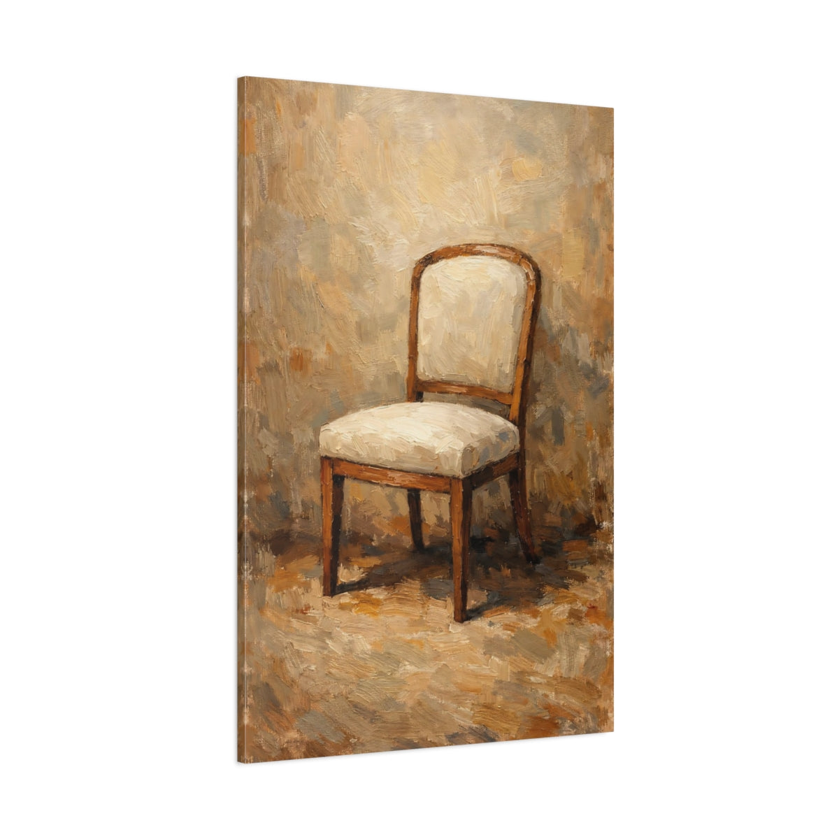 Main Mockup. Vintage Chair Brown And Beige Chair shown as stretched canvas wall art